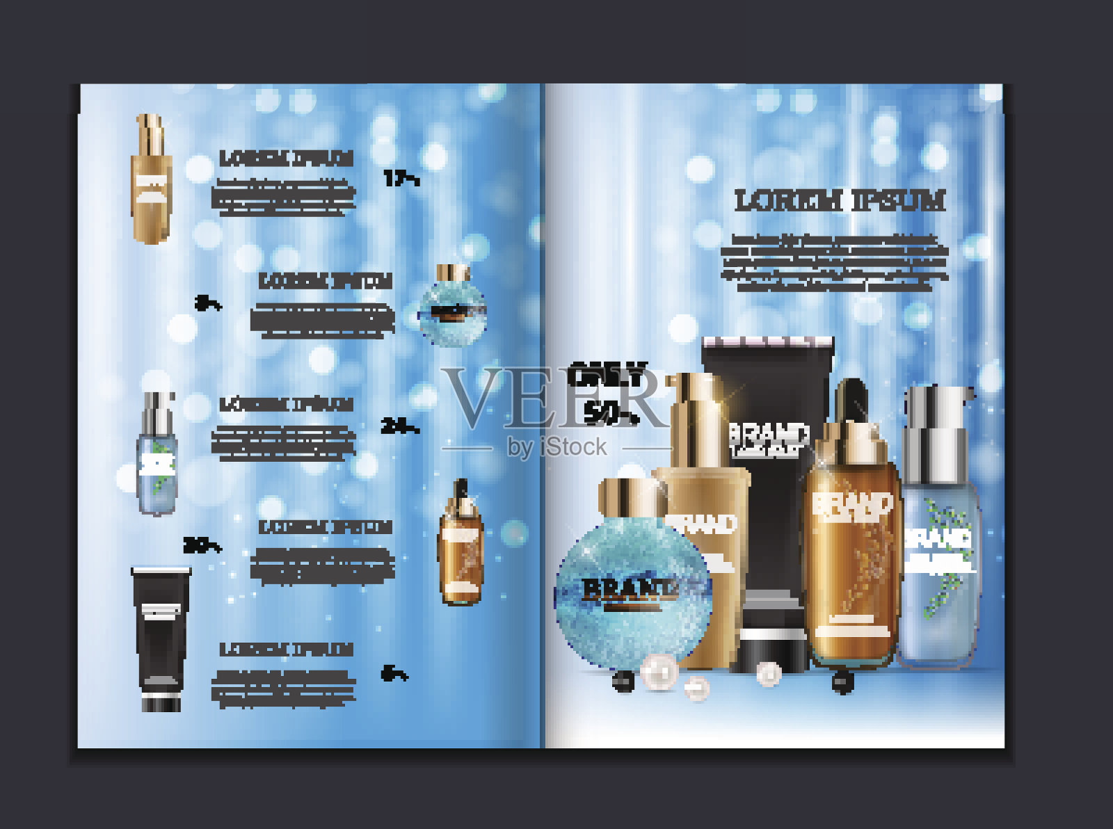 设计化妆品产品宣传册模板的广告或杂志插画素材